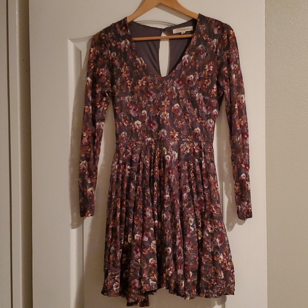 Rewind long sleeved grey and floral dress